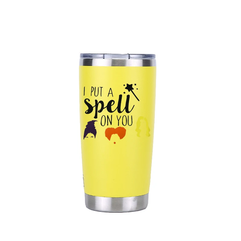 20 oz yellow Хэллоуин hous Pocus 30 oz тумблер путешествия автомобиль пивная кружка с двойными стенками Изолированная вакуумная фляжка из нержавеющей стали Термос кофейные кружки - Цвет: 20 oz yellow