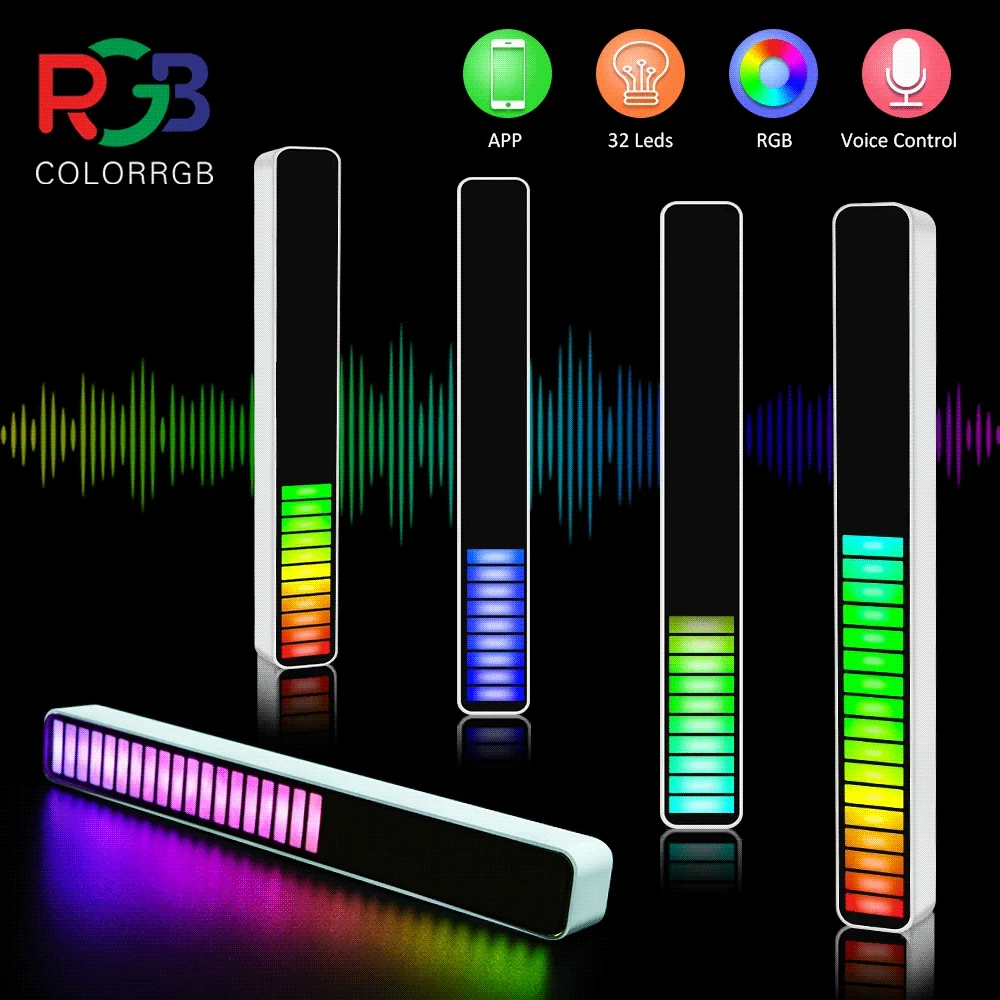 32 led rgb luz de controle de som do carro voz ativado captador música  ritmo luz desktop indicador de som espectro exibição áudio|Luzes noturnas|  - AliExpress