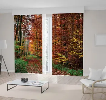 

Curtain Pathway through Mountain Forest Trees Colorful Autumn Morning Orange Green Outdoor Nature View Print