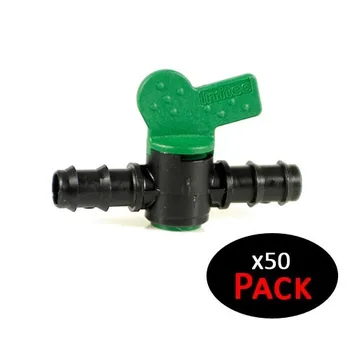 

Llave de paso 12mm goteo. Válvula riego por goteo. Pack 50 llaves de paso 12 mm. Para conectar tubería de 12mm de goteo.