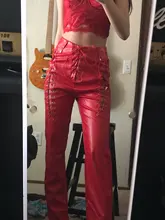 Cutenew-Pantalones rectos de estilo callejero para mujer, calzas de estilo Hipster, de cuero PU, a la moda, Color sólido, 2021 Y2K