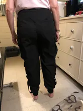 Pantalones Cargo de harén con bolsillos laterales para hombre, pantalón negro de Hip-Hop, informal, a la moda, ropa de calle, 2020 cintas