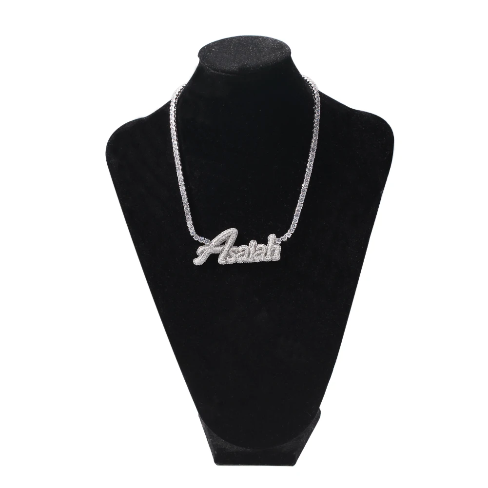 THE BLING King NamePlate Weld Tennis Chain Curise Ice Out Handmade Pendant CZ Tennis Chain Necklaces Women Gift DIY