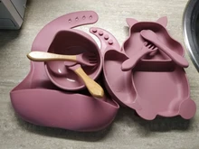 7 unids/set bebé placa tazón cuchara babero conjunto de grado de alimentos utensilios de cocina de silicona succión niños vajilla de silicona compartimento platos