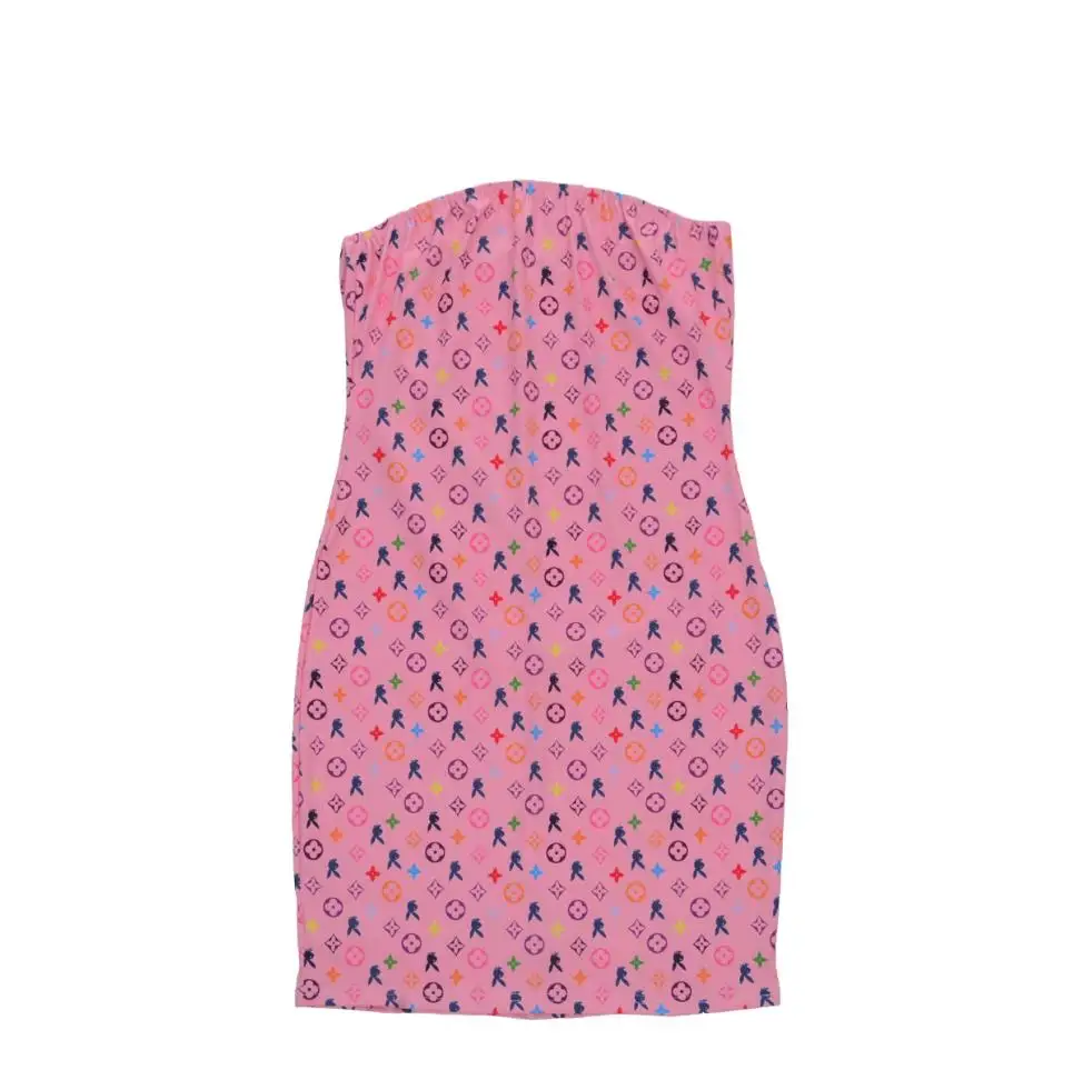 Womens Print Tube Dress Summer Sexy Off-Shoulder Sleeveless Dresses Slim High Waist Clubwear Mini Pencil Dresses Without Mask