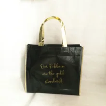 1000 шт/партия черные металлические ламинированные PP нетканые сумки для покупок с пользовательским логотипом напечатанные для подарков/продвижение/реклама
