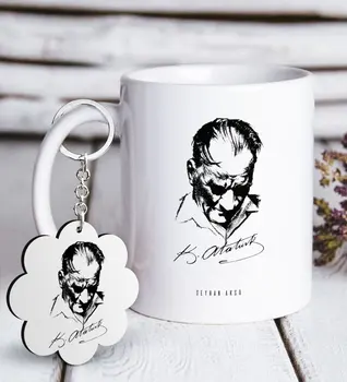 

Personalized Ataturk Themed White Mug and Keychain Gift Seti-28