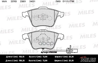 Колодки Тормозные Audi A4/A6/A8 2.0-6.0 03- Передние Semimetallic Miles E100292 Miles арт. E100292