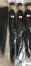Extensiones de cabello humano 100%, 3 mechones rizados brasileños con cierre, 4x4 pulgadas, color 1b, belleza de moda, no remy, 4 Uds. En total