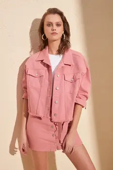 

Trendyol Skirt Tip Tassels Crop Denim Jacket TWOSS20CE0230