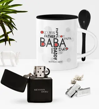 

Personalized Dad With Spoon Cup Cigarette Lighter Cufflink Set