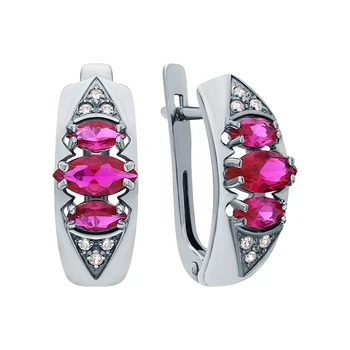 

Silver earrings with cubic zirconia and rubies synthetic sunlight sample 925