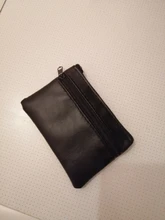 Tarjetero suave para hombre y mujer, Cartera de cuero con cremallera, Mini monedero negro