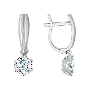 

Sokolov drop earrings with stones in white gold with Swarovski Crystals zirconia, fashion jewelry, 585, women's male, long earrings