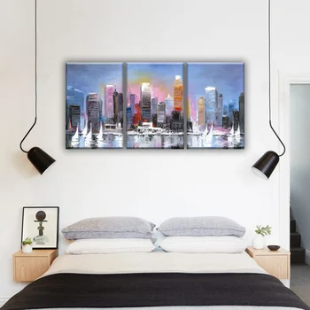 

Modular painting on canvas 3 module, triptych. Night City watercolor painting. The Picture in the bedroom, hall, living room, kitchen