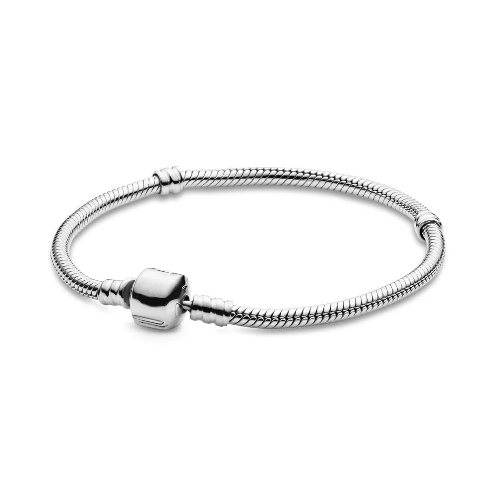 Браслет-цепочка Pandora из серебра 925 пробы с подвесками в виде сердца и змеи |