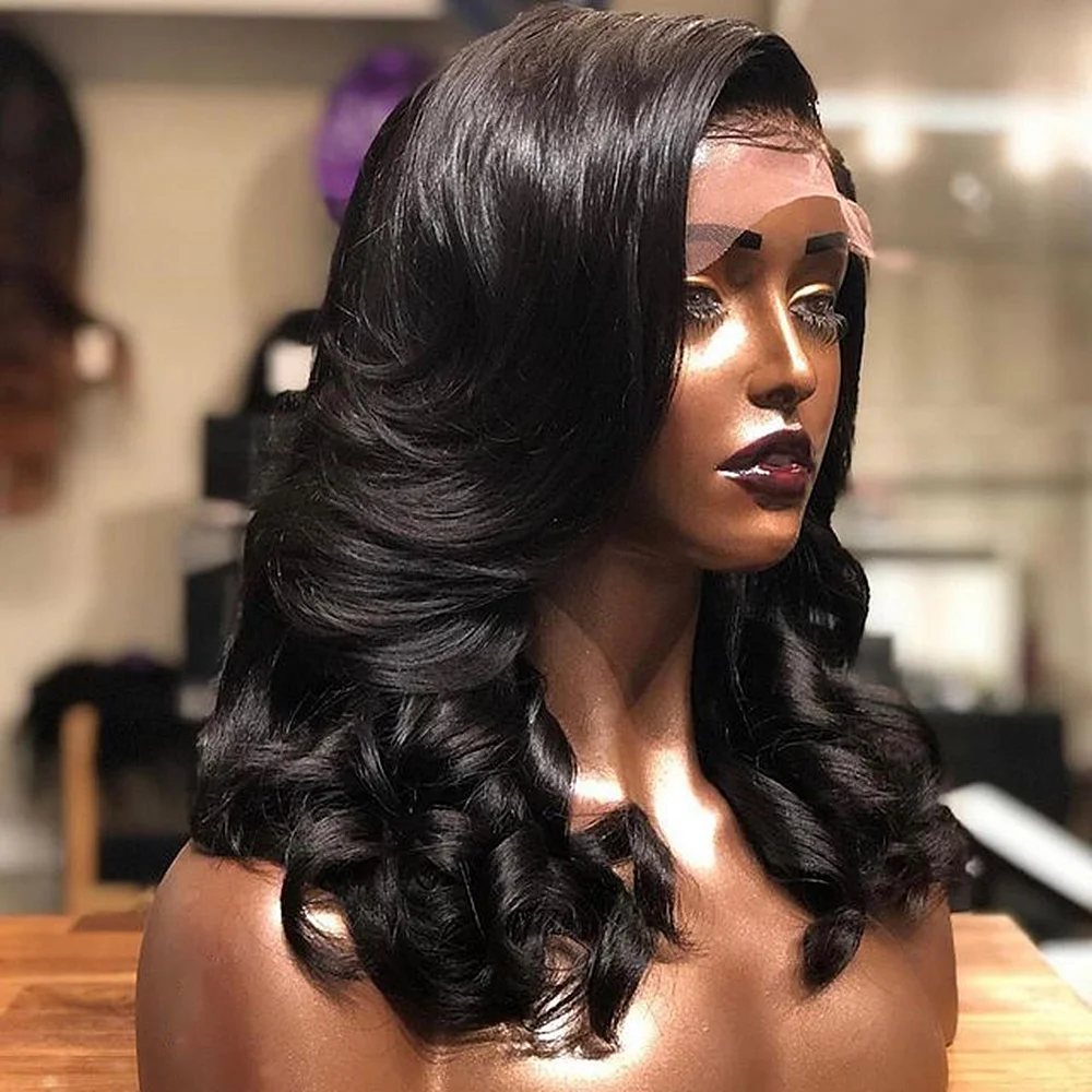 Cuerpo onda de encaje Frontal pelucas Remy pelucas de cabello humano para las mujeres Pre arrancado virginal de la onda del cuerpo peruano de encaje de pelo pelucas con minimechones