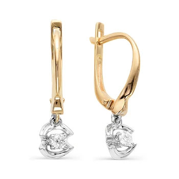 

Gold earrings 585 tests with stones: fianit, women's earrings, female, fashion jewelry, natural stones.