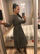 Women Summer Spring-Dress Vestidos A-Line Long-Sleeve Dot Print Midi Chiffon S.FLAVOR