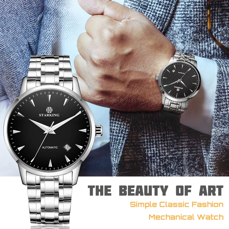 STARKING Mechanical Watch Men Miyota Movt Stainless Steel Wristwatch Sapphire Automatic Self-wind Men Watch Relogio 3ATM AM0171