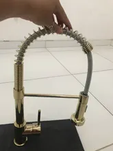 Senlesen-grifo de latón con acabado dorado y resorte, caño giratorio, mezclador de agua caliente y fría para lavabo de tocador de un solo mango