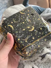 Bolsa de gasa de 50 Uds., bolsas negras de estrellas y luna de 9*12cm, paquete de organza de diseño especial, regalo de boda bronceado, paquete de joyería de dulces