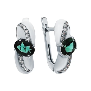 

Silver earrings with cubic zirconia and tourmaline imitation sunlight sample 925