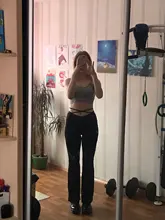 BOOFEENAA Cyber Y2k pantalones E estilo de niña Sexy elástico pantalones de encaje de mujeres V cintura baja altura Harajuku negro pantalones C85-BZ22