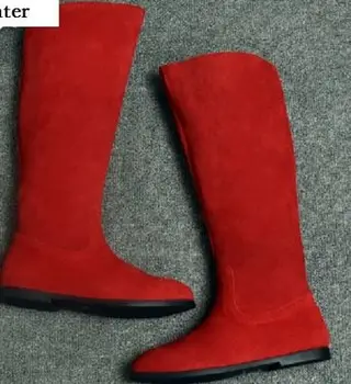 

YEELOCA ew Full Gentlemen Leather Sewing Women m002 Boots Winter Plush Flat Heels Knee High Slip On Half Boots VE245