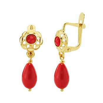 

18k gold earrings cubanitas 16mm. Coral closure Catalan [AA1917]