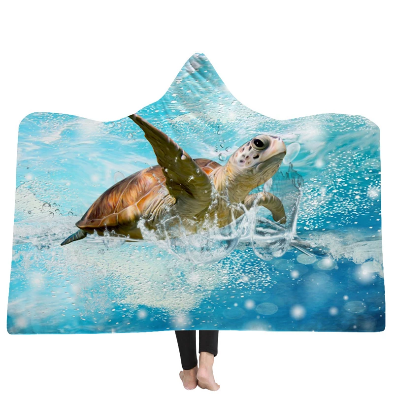 2018-New-Design-Winter-Warm-Fleece-Hooded-Blanket-Sea-Turtle-3d-Printing-Blanekts-Throws-Sherpa-Poncho (4)