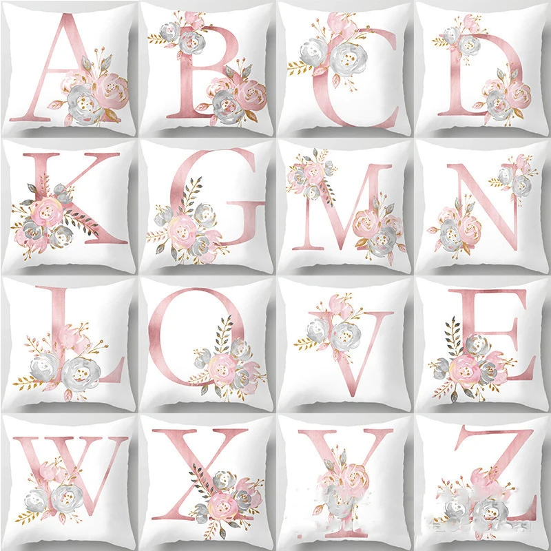 Декоративные диванные подушки, розовые наволочки с буквами, наволочки для украшения дома, тканевые подушки из полиэстера, диванные украшения