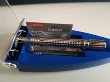 Maquinilla de afeitar con mango de acero y Metal para hombre, afeitadora de seguridad con doble filo, con paquete de viaje, 1 hoja