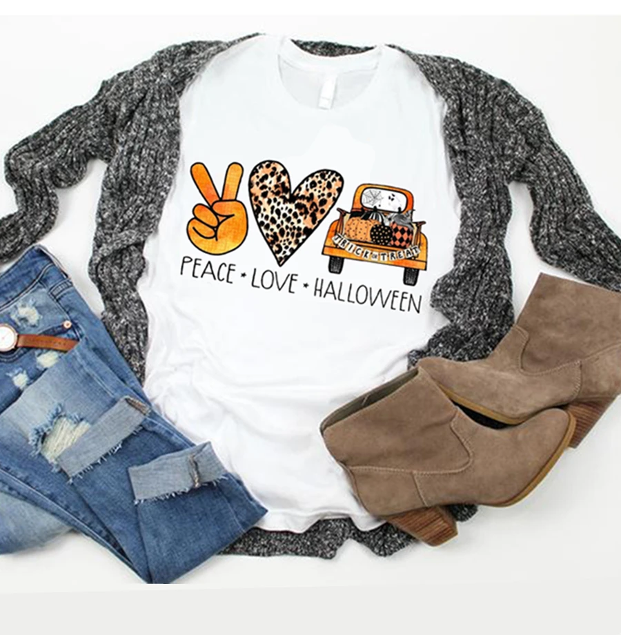 Pumpkin Print Short Sleeve Top Women White T-shirt 2020 New Halloween Tops Tee Women Clothes Female Festival Top Casual Tee