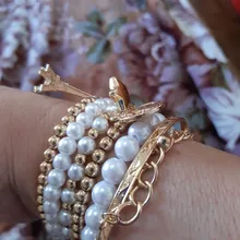 Tocona 6 unids/set de oro de moda cuentas de colores estrella perla multicapa con cuentas pulseras para las mujeres encanto regalo de joyas de fiesta 5483