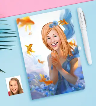 

Personalized Women 'S Abstract Caricature Of White notebook And Pen Gift Seti-9