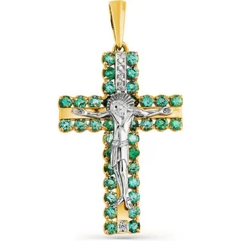 

Master brilliant cross with emeralds and diamonds in Yellow Gold