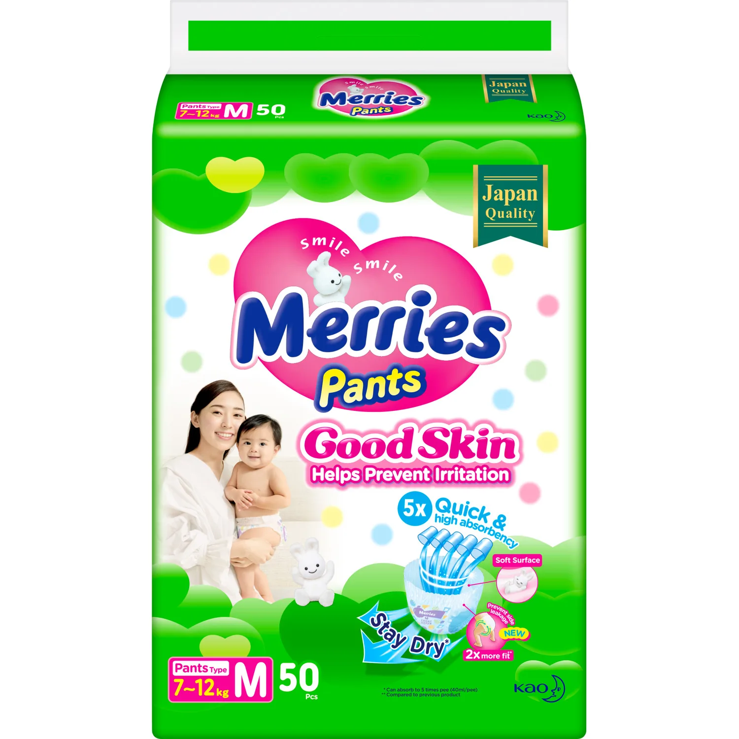 Подгузники-трусики Merries Good Skin M 7-12 кг 50 шт | Мать и
