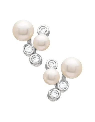 Pendientes Plata Rodiada Racimo Perlas y Circonitas