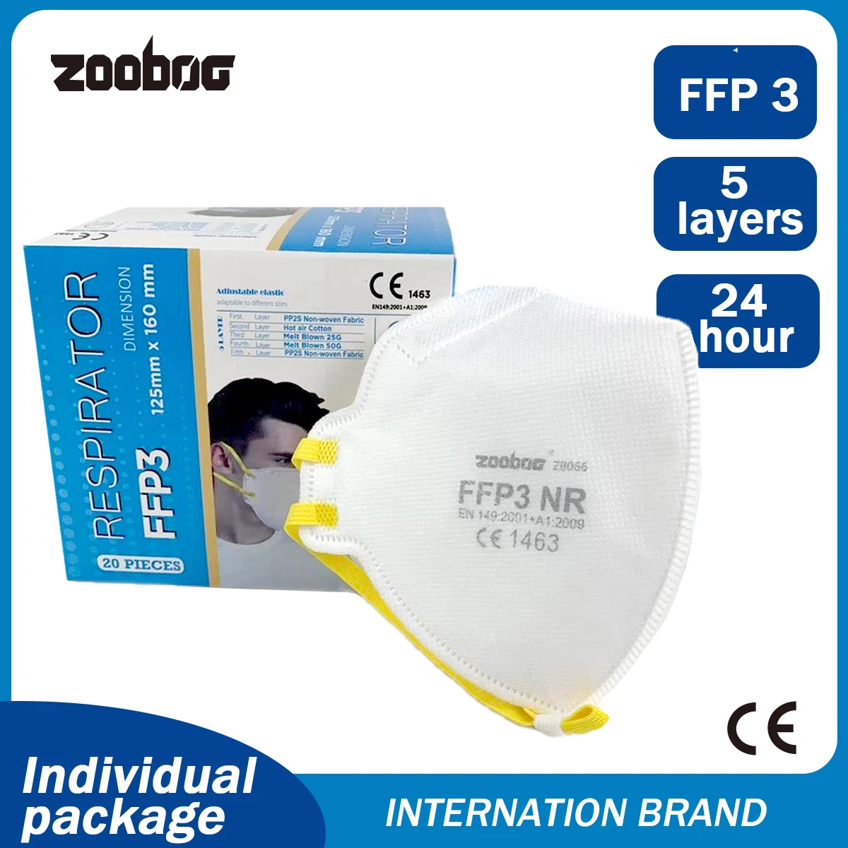 Антивирусные маски ZOOBOO FFP3 для взрослых 5 слоев светофильтр CE FFP2 KN95 защитная маска