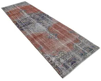 

92x303 Cm Orange Handmade Overdyed Runner Rug-3x10 Ft