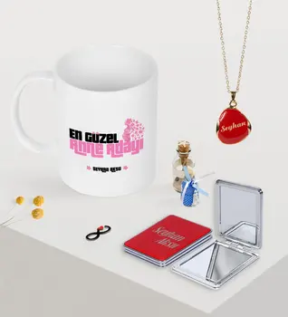 

Personalized Custom Best Nice Expectant Mother Mug Mirror and Enamel Necklace Seti-1