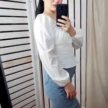 Short Blouses Womens Tops Long-Sleeve Vintage Square-Collar Casual Simple New Bow Solid