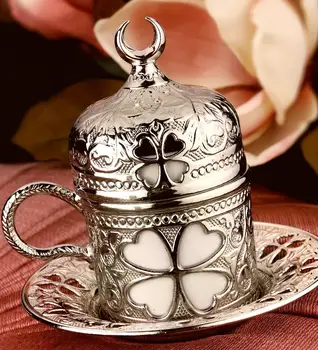 

Handmade authentic Design Turkish Greek Arabic Coffee Espresso Set for 1 Service, Cups Saucers Lids Tray Delight Candy Dish GIFT