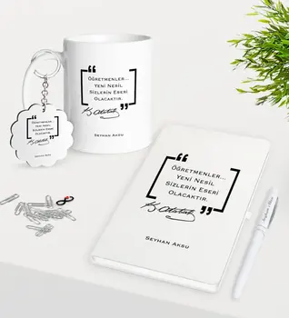 

Personalized Ataturk Teacher Mug Keychain White Notebook Pen Gift Seti-1