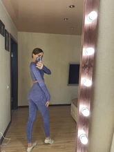 Gym Clothing Tracksuit Shirts Active-Wear Fitness Leggings Yoga-Set Seamless Long-Sleeve