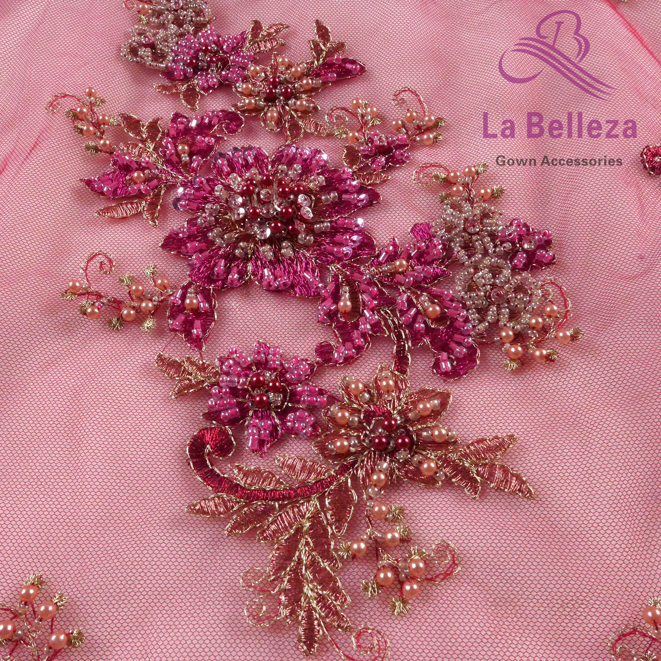 La Belleza дизайн, Смешанная бисерная кружевная ткань, розовое тяжелое Бисерное Кружево 1 ярд