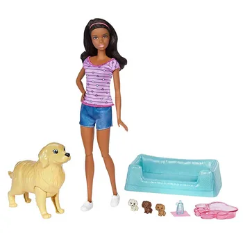 

Doll Barbie Brunette with новорожденными щенками