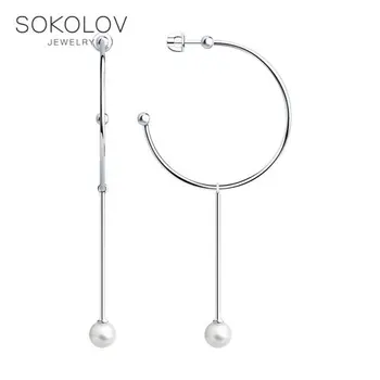 

Drop Earrings with stones SOKOLOV from silver with pearls fashion jewelry 925 women's/men's, male/female, long earrings, women's male