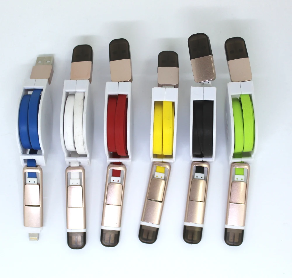 USB кабель 2в1 iPhone 5/5S/6/6 S/microUSB "рулетка" 0.5A